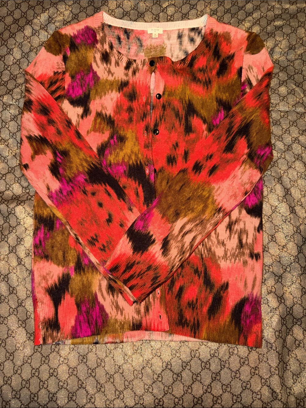 J. Crew Multicolor Abstract Print Cardigan - Pink, Red, Purple, Brown